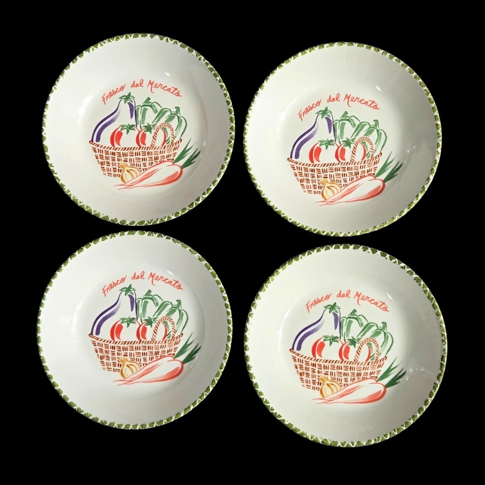 Set 4 La Primula  Pasta Soup Bowls Hand Painted Italy 8 1/4" Fresco del Mercato